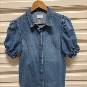 Risen Denim Puff Sleeves Shirt - Blue